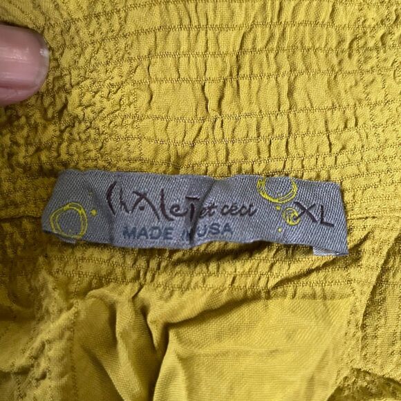 CHALET ET CECI KEHLANI Chartreuse Crinkled Convertible Collar SHIRT TOP XL - Picture 8 of 9